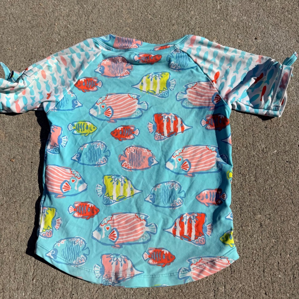 Hatley Girls Toddler Size 3 Tropical Fish Print Rash Guard Swim Shirt Turquoise